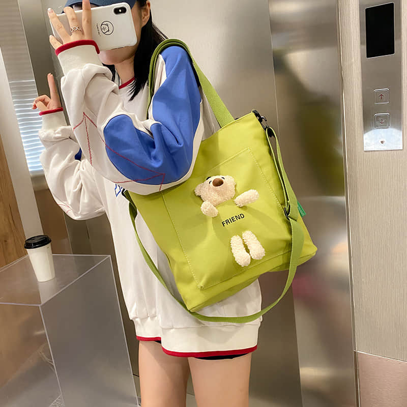 Cute bear large capacity canvas bag tote bag  | IFAUN