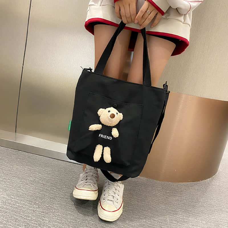 Cute bear large capacity canvas bag tote bag  | IFAUN