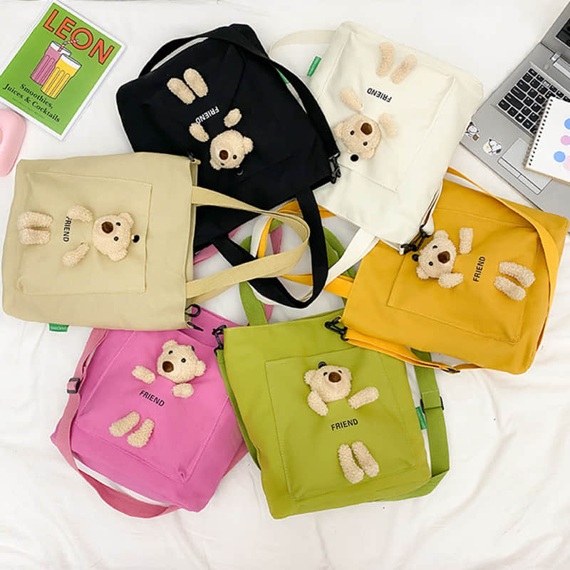 Cute bear large capacity canvas bag tote bag  | IFAUN