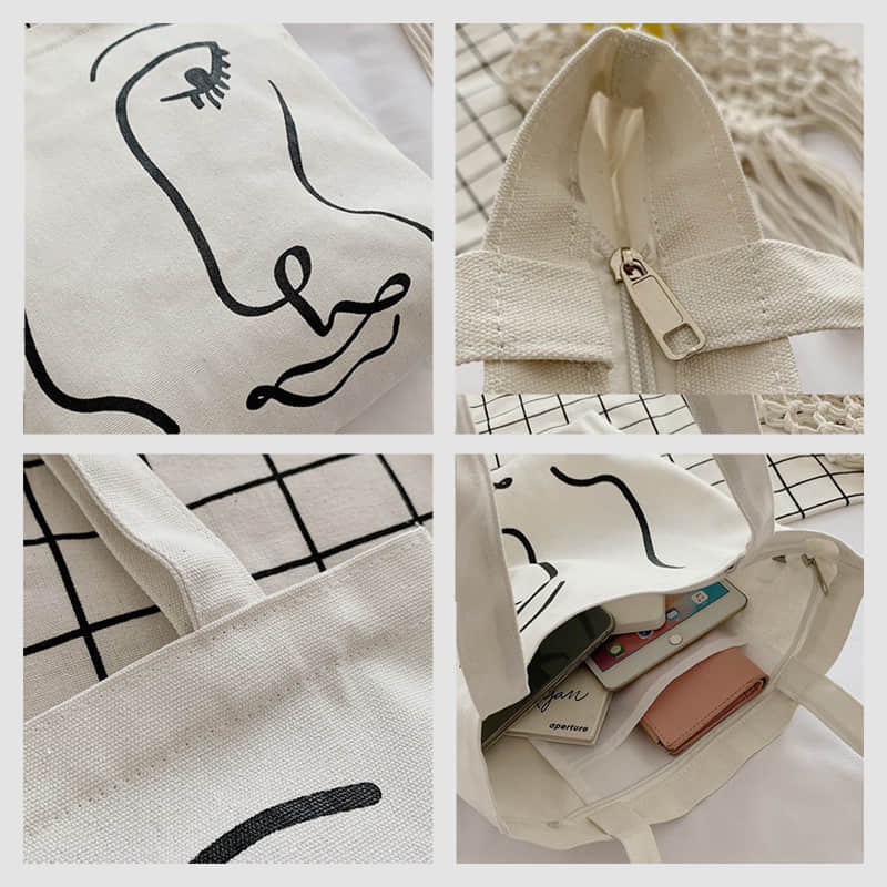 Canvas bag women's single shoulder letter large capacity tote bag  | IFAUN