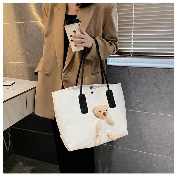 Cute bear large capacity canvas bag women's tote bag  | IFAUN