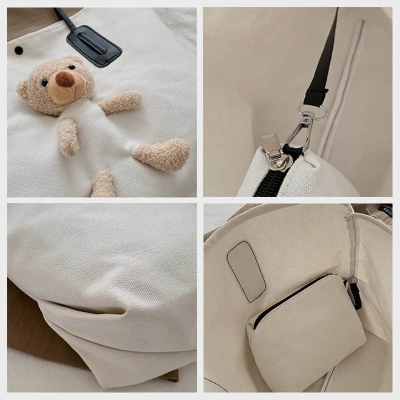 Cute bear large capacity canvas bag women's tote bag  | IFAUN