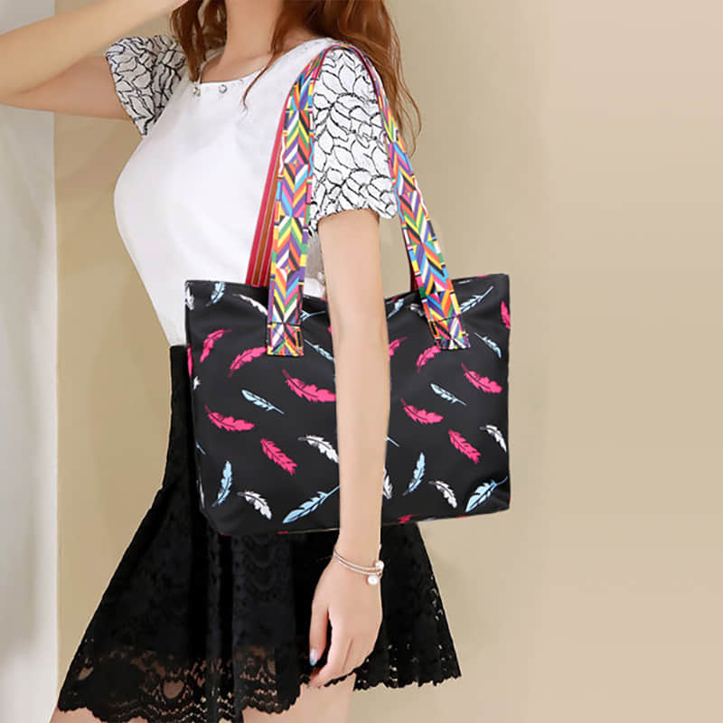 Printed ribbon handbag shopping bag large capacity waterproof Oxford bag  | IFAUN