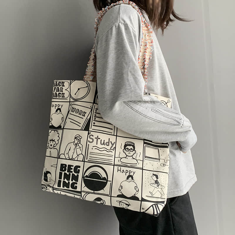 Printing Large capacity canvas bag, letter tote bag  | IFAUN