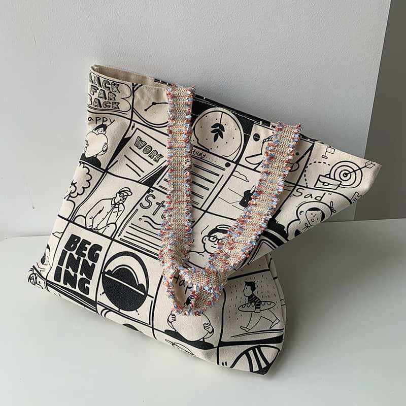 Printing Large capacity canvas bag, letter tote bag  | IFAUN