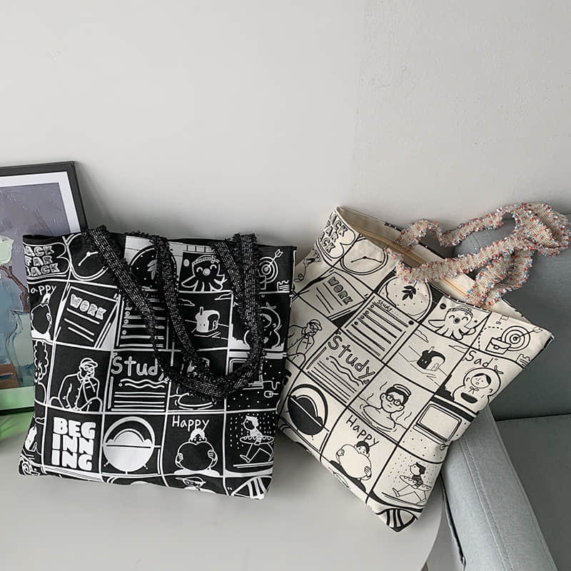 Printing Large capacity canvas bag, letter tote bag  | IFAUN