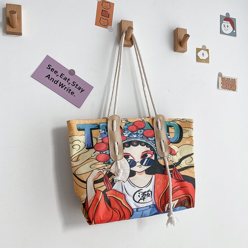 Fashion canvas shoulder bag large capacity portable tote bag Sunglasses girl | IFAUN