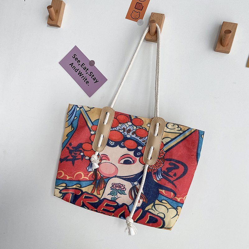 Fashion canvas shoulder bag large capacity portable tote bag Bubblegum girl | IFAUN