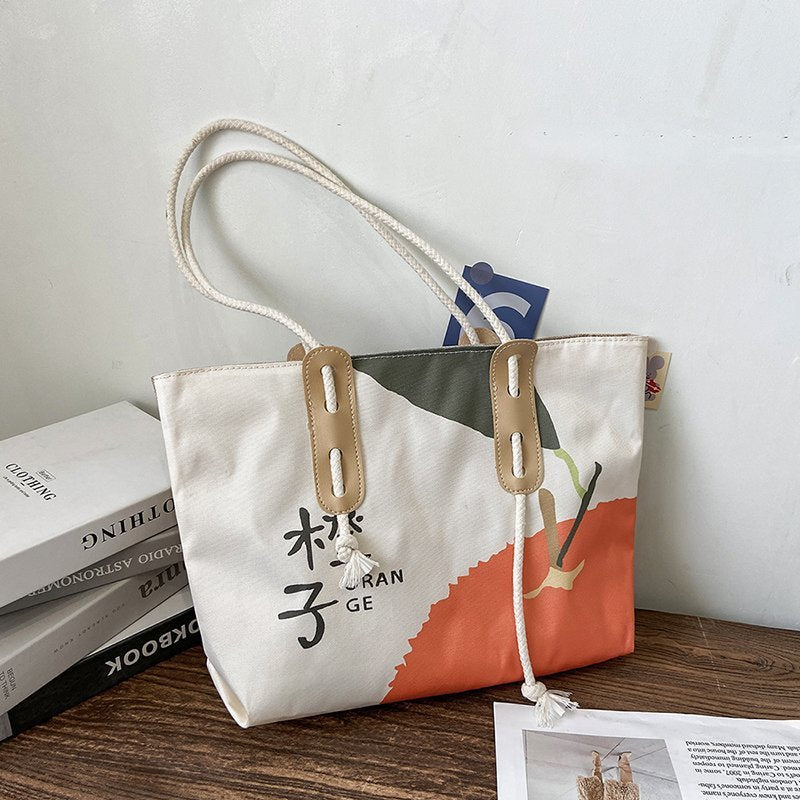 Fashion canvas shoulder bag large capacity portable tote bag Peach | IFAUN