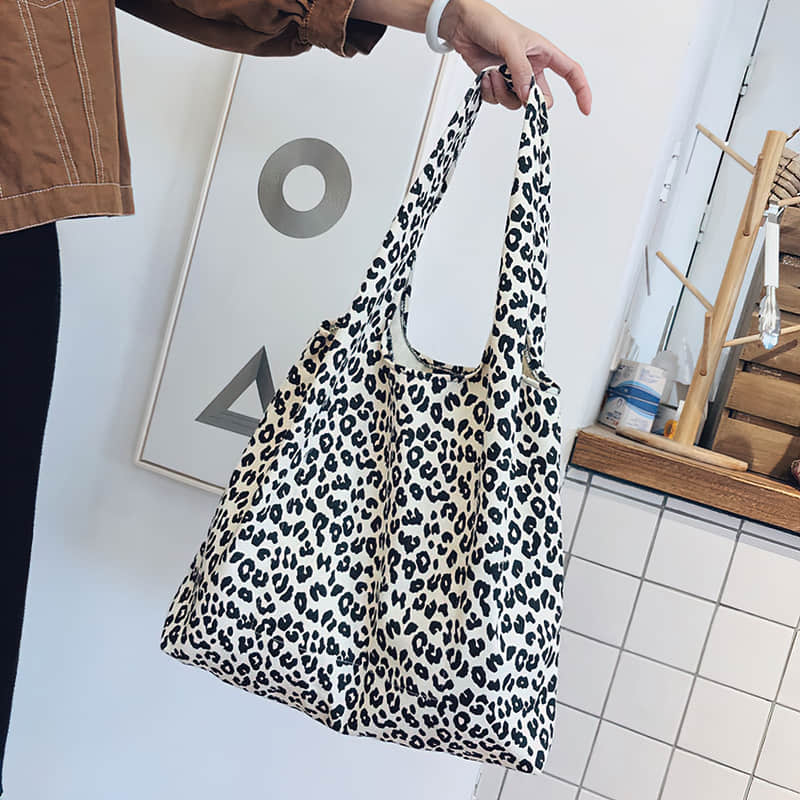 Retro leopard print shoulder bag women fashion simple portable canvas bag  | IFAUN