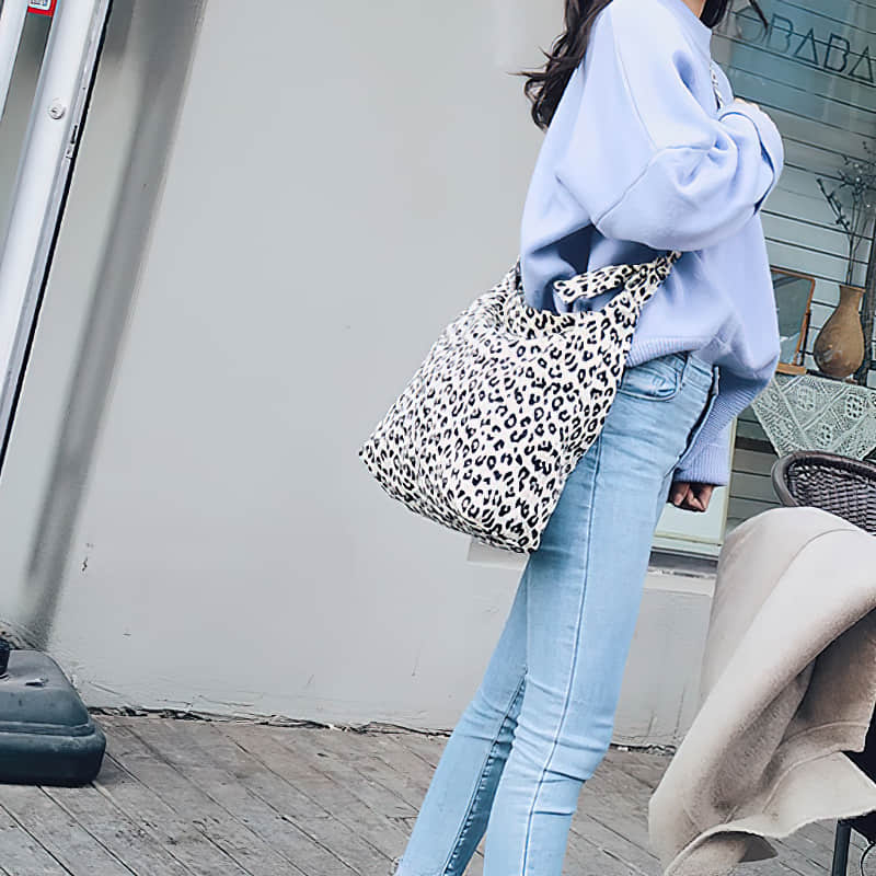 Retro leopard print shoulder bag womens fashion canvas bag  | IFAUN