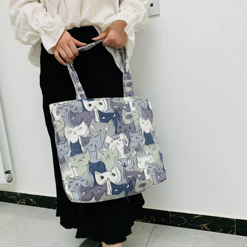 Cute cat canvas bag zipper tote bag  | IFAUN