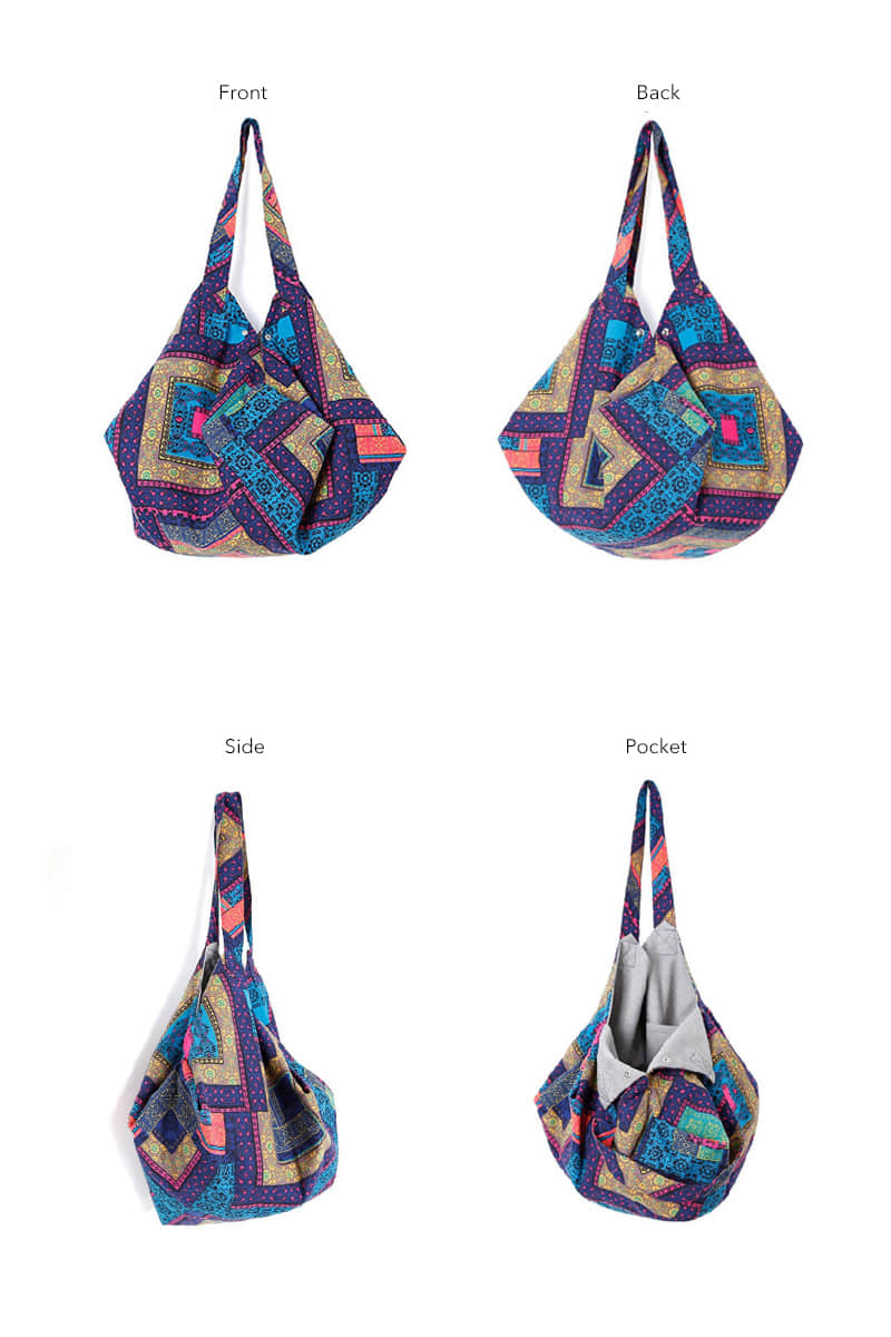 Casual cotton large-capacity patchwork printed shoulder bag  | IFAUN