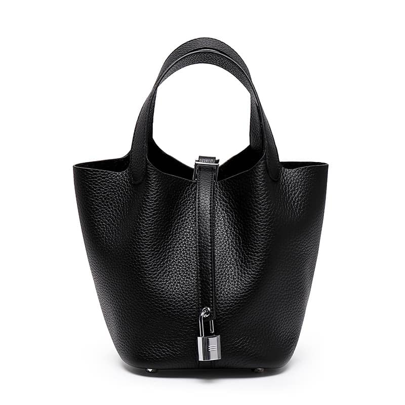 Lychee pattern top layer cowhide bucket bag