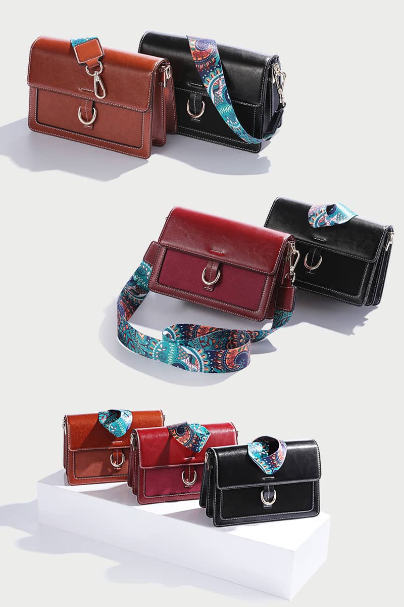 Fashion PU  leather shoulder crossbody wide band small square bag