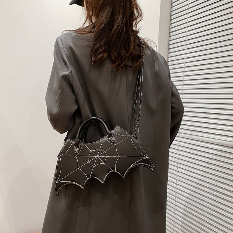Embroidered bat pu handbag
