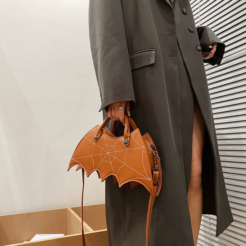 Embroidered bat pu handbag