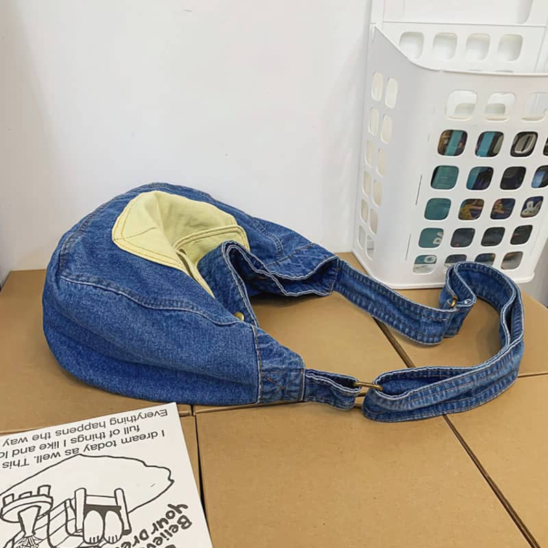 Contrast Denim Messenger Bag