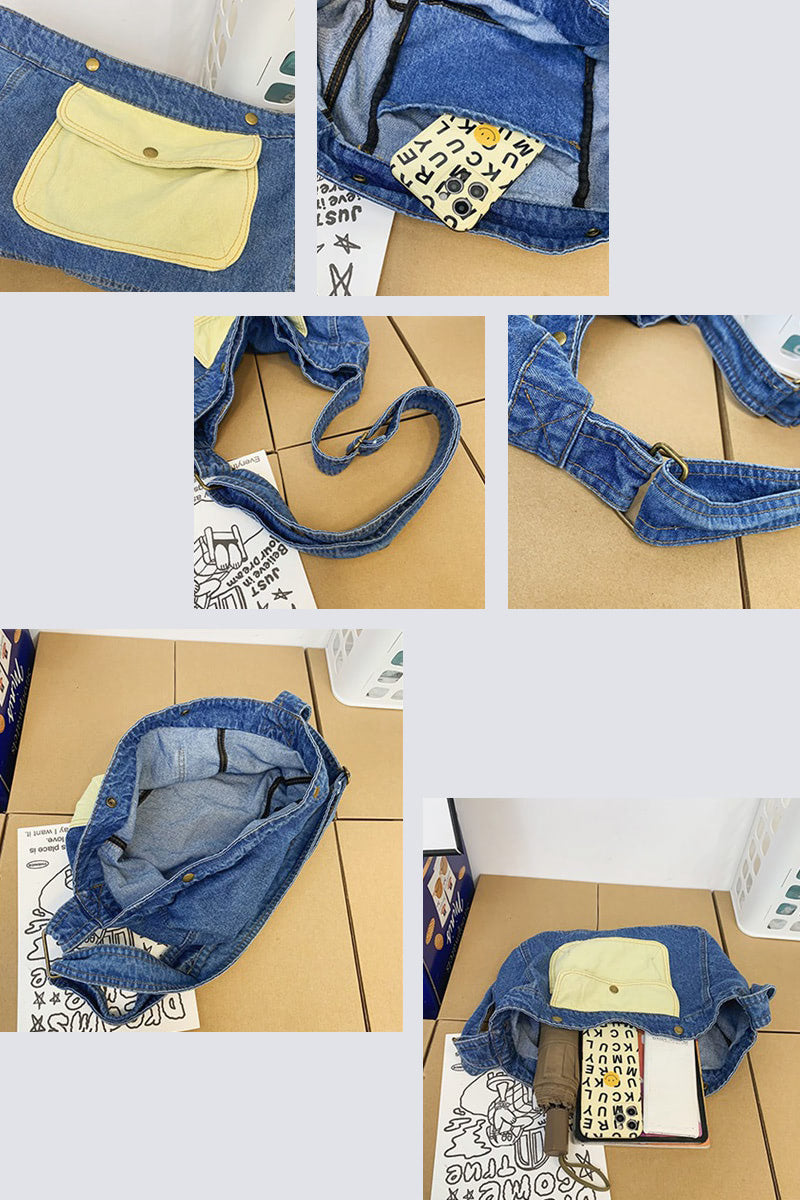 Contrast Denim Messenger Bag