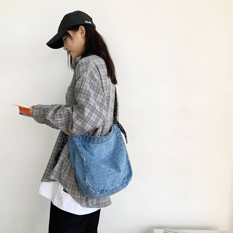 Floral Strap Denim Crossbody Bag