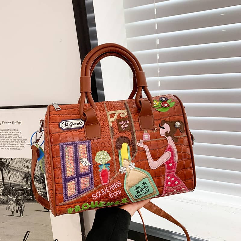 Mexican Style Shoulder Bag Large Capacity Portable Boston Bucket Bag