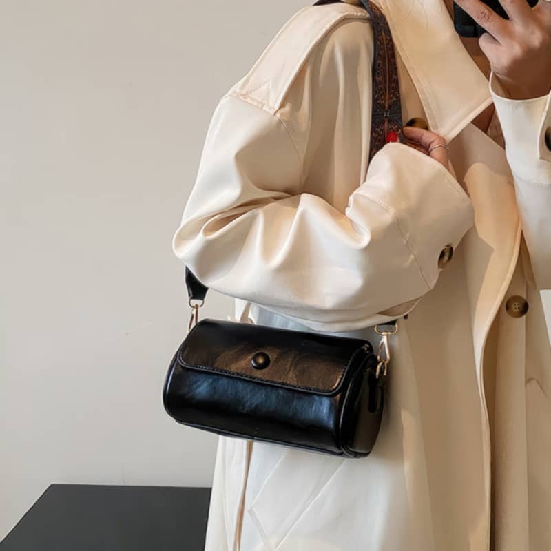 Wide strap shoulder PU bag crossbody cylinder bag