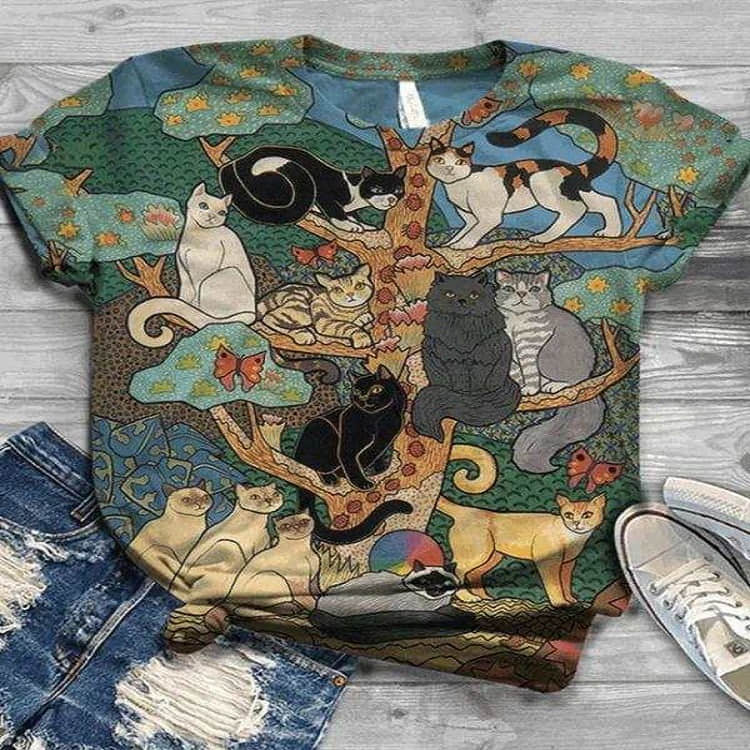 Creative digital printing short-sleeved T-shirt / Cats 3XL | IFAUN