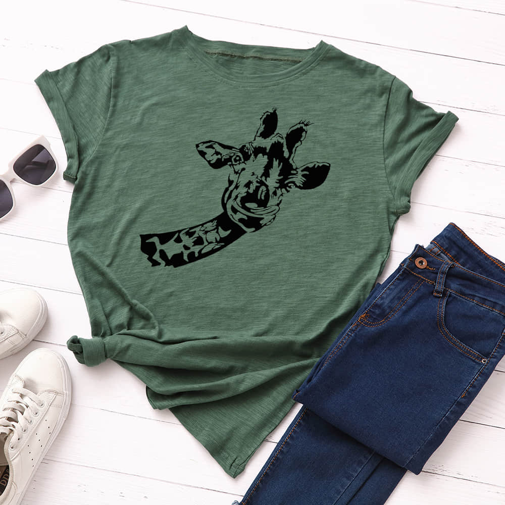 Women's loose creative deer head round neck short sleeve t-shirt SeaGreen / 3XL | IFAUN