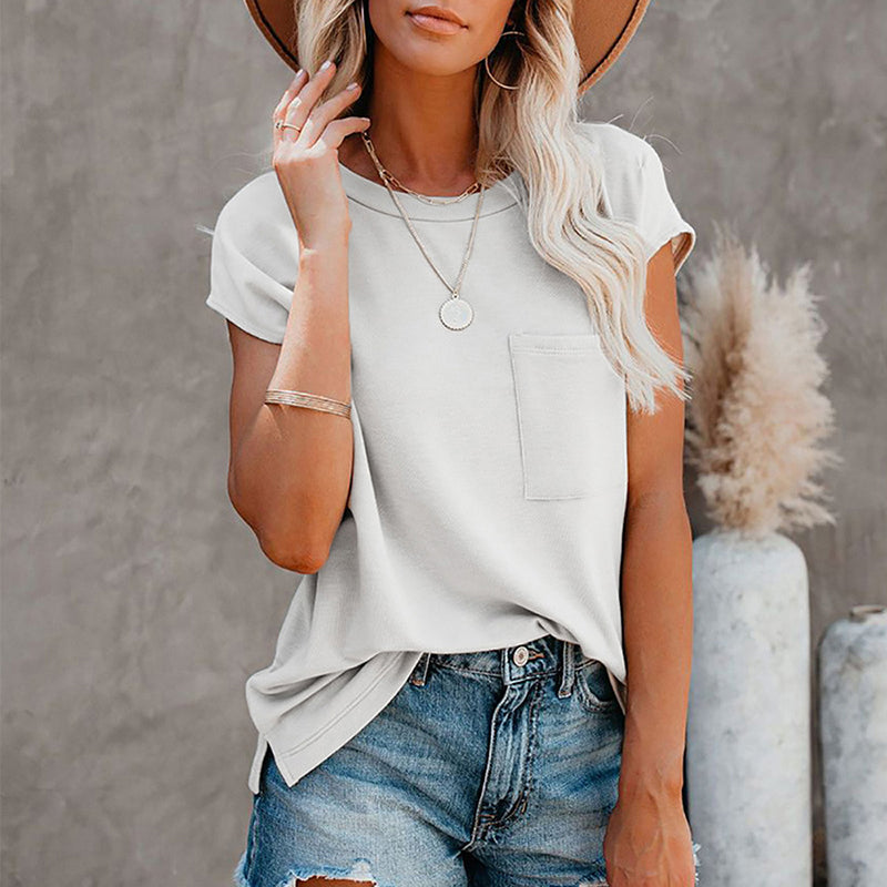 Pure color simple pullover short sleeve T-shirt White / 2XL | IFAUN