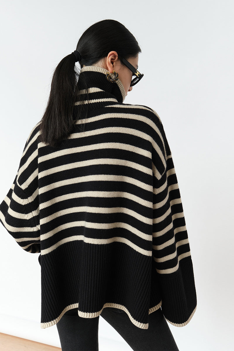 Stripe loose pullover turtleneck sweater - Wool Blend