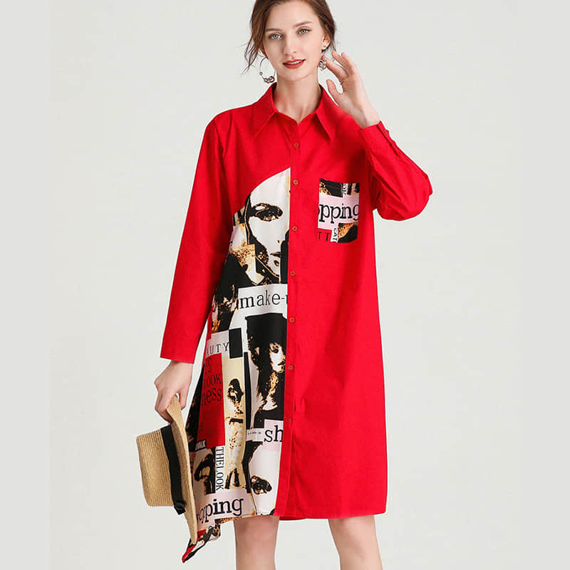 Women's plus size mid-length shirt Red / 4XL | IFAUN