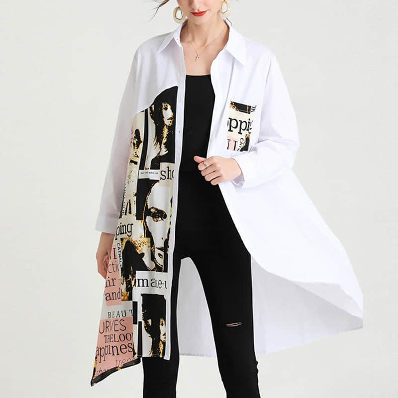 Women's plus size mid-length shirt White / 4XL | IFAUN