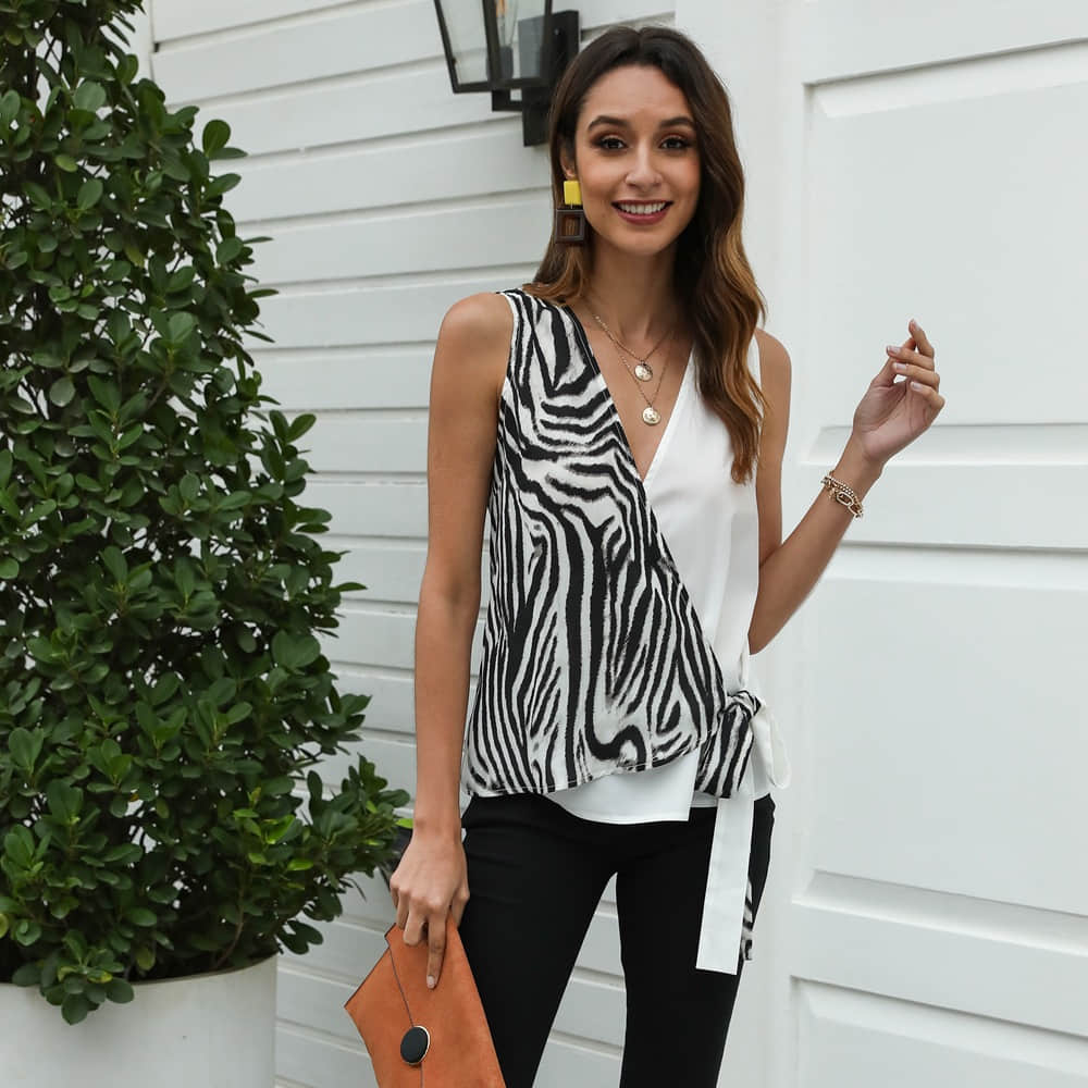 Women's two-tone stitching bow camisole T-shirt  | IFAUN