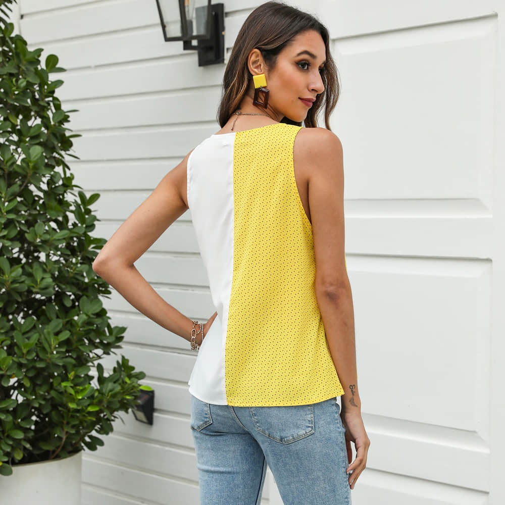 Women's two-tone stitching bow camisole T-shirt  | IFAUN