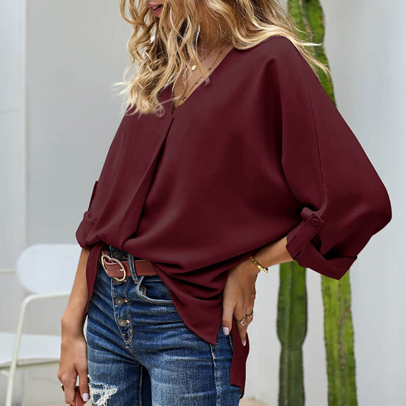Women's solid color loose pullover shirt fashion top  | IFAUN