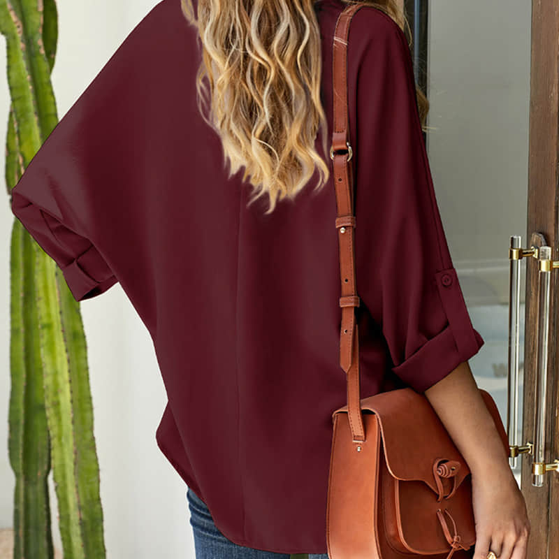 Women's solid color loose pullover shirt fashion top  | IFAUN