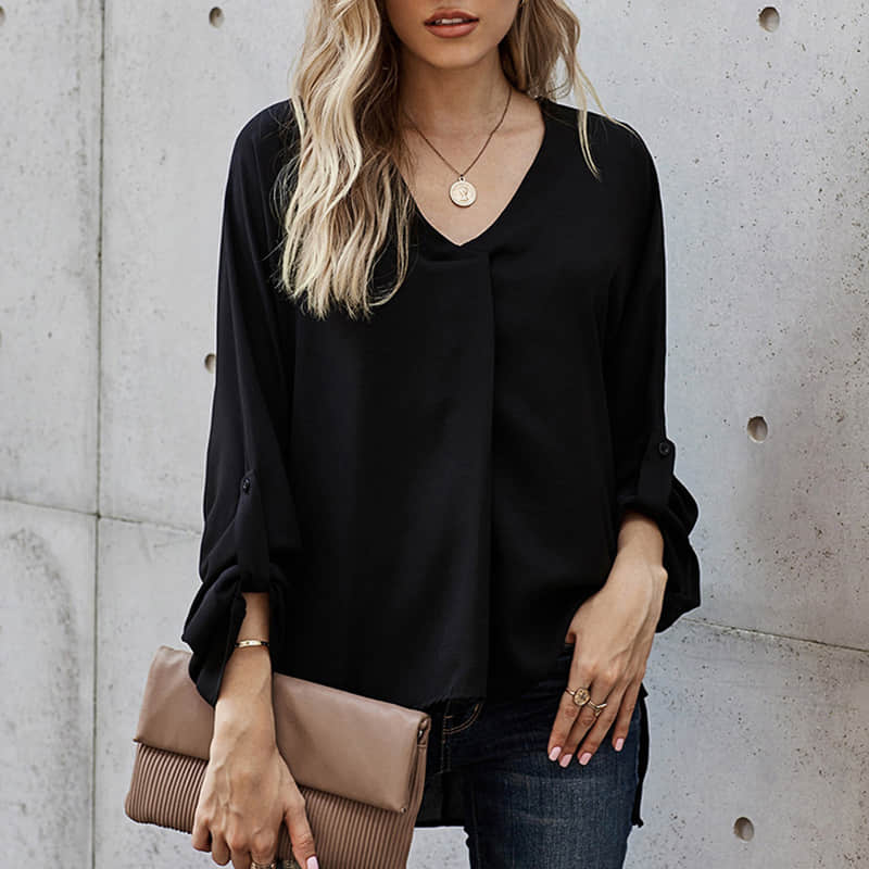 Women's solid color loose pullover shirt fashion top  | IFAUN