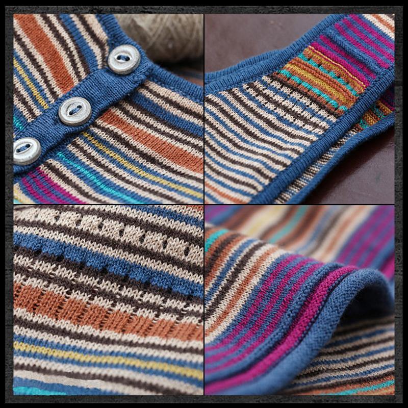 All-match stripe fashion sweater retro vest cotton and linen T-shirt  | IFAUN