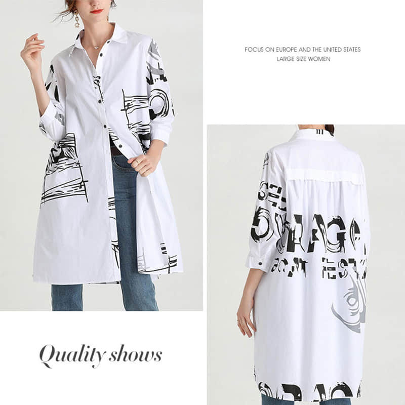 Women's new mid-length printed loose top  | IFAUN