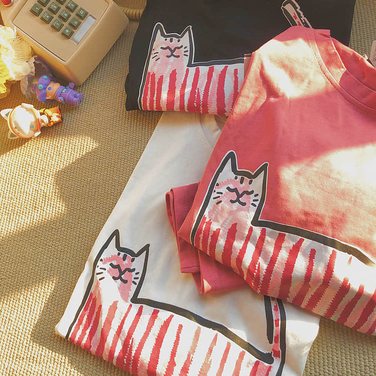 Kitty fun print short-sleeved loves T-shirt  | IFAUN