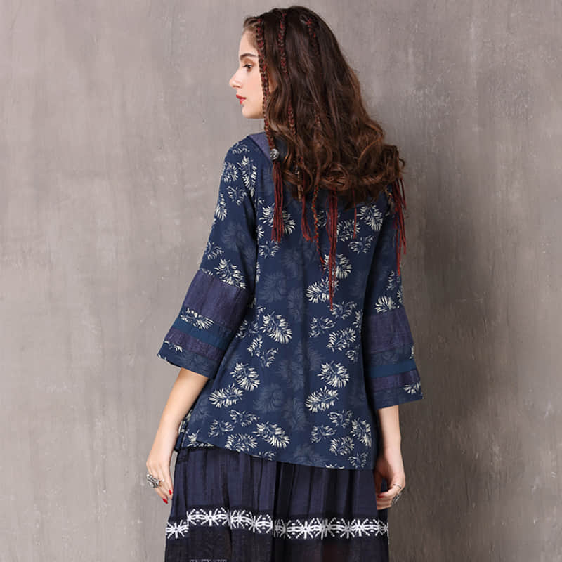 Women's loose blouse retro irregular V-neck sleeve shirt  | IFAUN