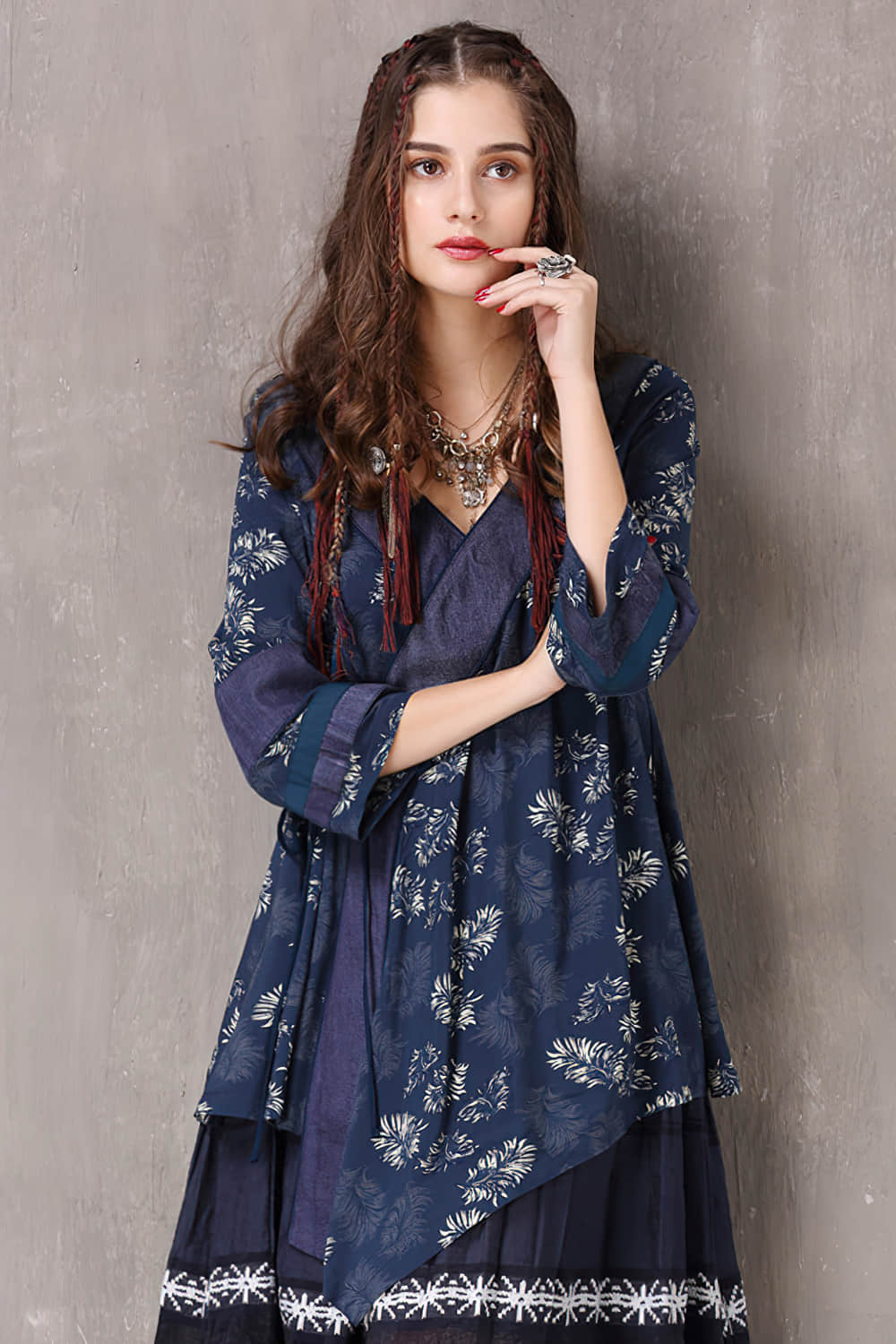 Women's loose blouse retro irregular V-neck sleeve shirt L | IFAUN