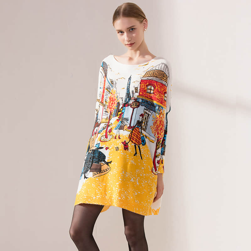 Plus size women's bat sleeve printed sweater  | IFAUN