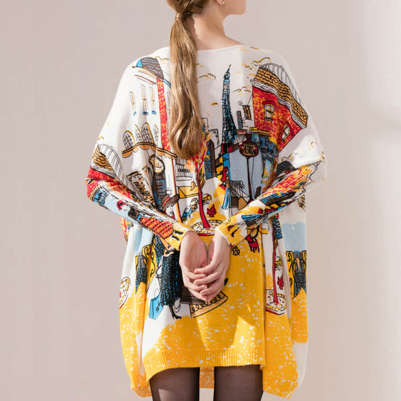 Plus size women's bat sleeve printed sweater  | IFAUN