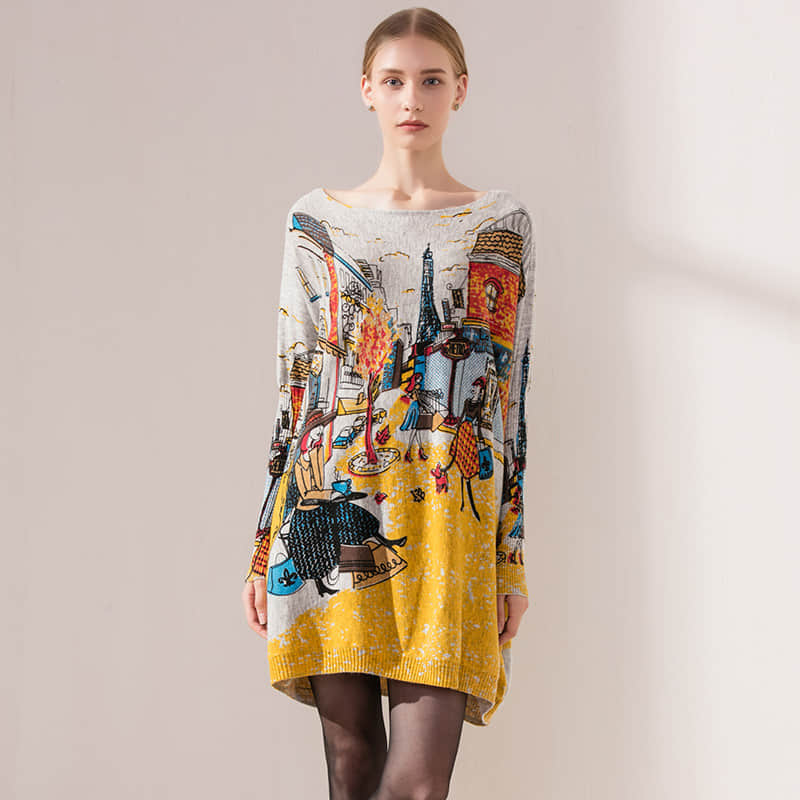 Plus size women's bat sleeve printed sweater  | IFAUN