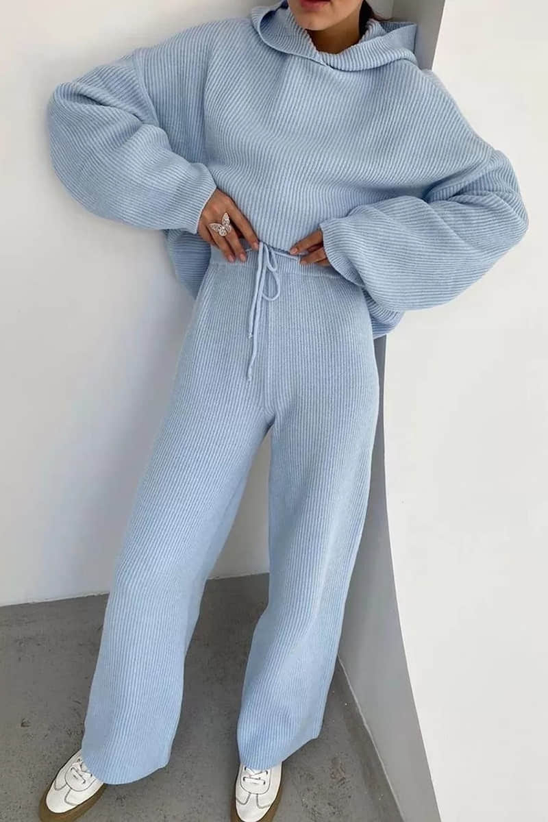 Two-piece fashion sports sweater suit women LightSkyBlue / XL | IFAUN