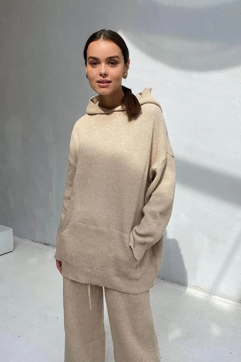 Two-piece fashion sports sweater suit women Khaki / 3XL | IFAUN