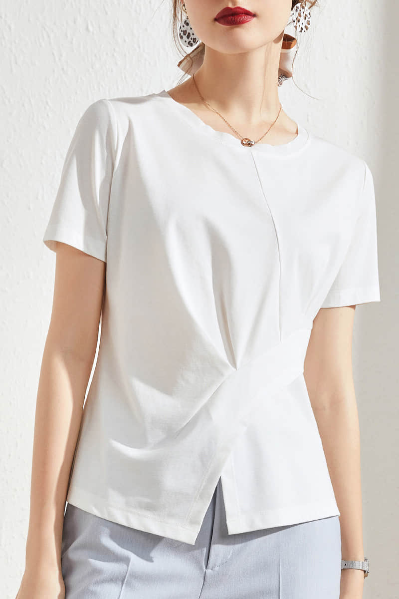 Fashion solid color split t-shirt White / XL | IFAUN
