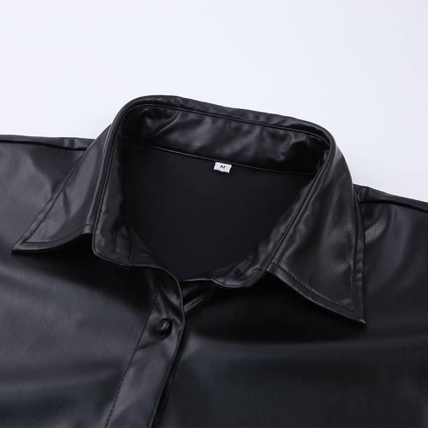 PU cropped long-sleeved shirt