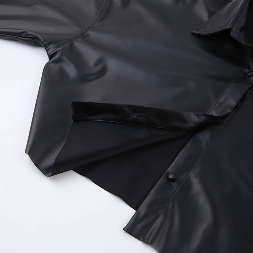 PU cropped long-sleeved shirt
